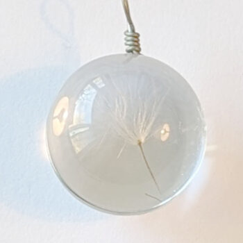 Round Real Dried Dandelion Flowers Glass Pendant Silver - Image 2