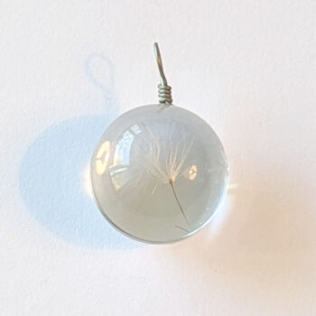 Round Real Dried Dandelion Flowers Glass Pendant Silver