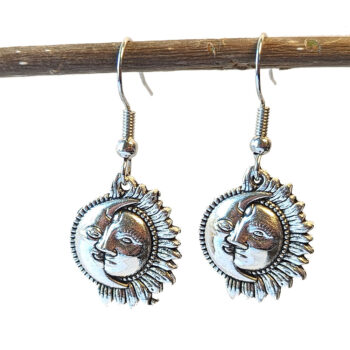 Antique Silver Moon Half Sun Earrings