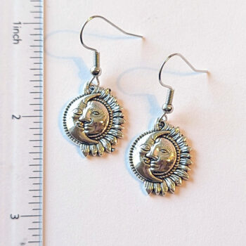 Antique Silver Moon Half Sun Earrings - Image 2