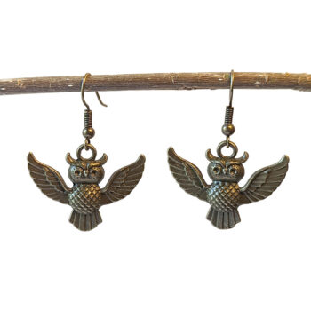 Antique Bronze Flying Owl Earrings