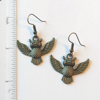 Antique Bronze Flying Owl Earrings - Image 2