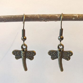 Antique Bronze Dainty Dragonfly Vintage Style Earrings