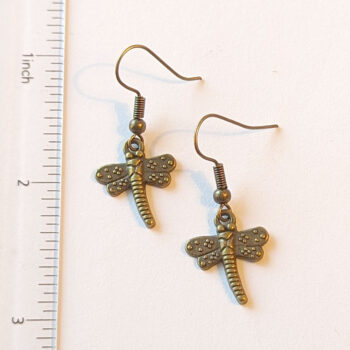 Antique Bronze Dainty Dragonfly Vintage Style Earrings - Image 2