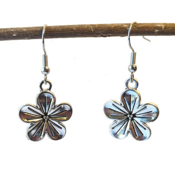 Silver Five Petal Flower Earrings