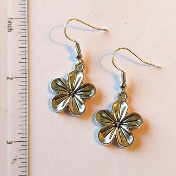 Silver Five Petal Flower Earrings - Image 2