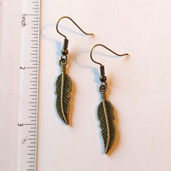 Antique Bronze Feather Earrings - Image 2