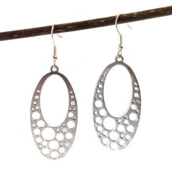 Antique Silver Large Oval Vintage Style Earrings