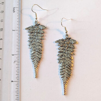 Antique Silver Long Leaf Earrings - Image 2