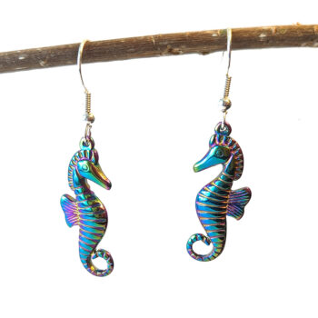 Rainbow Stainless Steel Double Sided Seahorse Earrings