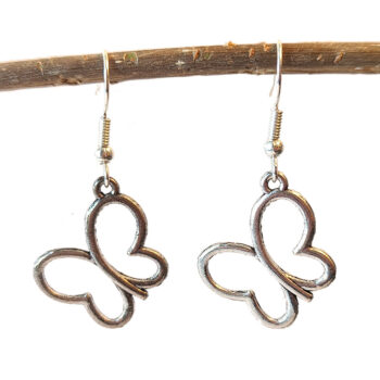 Antique Silver Hollow Butterfly Earrings