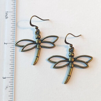 Antique Bronze Hollow Cutout Dragonfly Earrings - Image 2