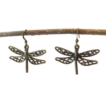 Hollow Cutout Dragonfly Earrings Antique Bronze