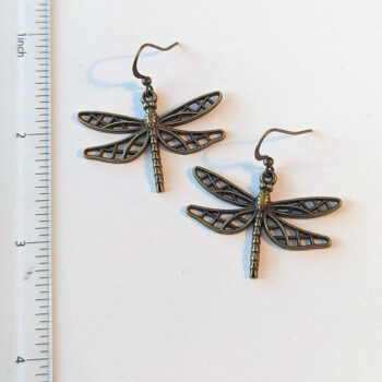 Hollow Cutout Dragonfly Earrings Antique Bronze - Image 2