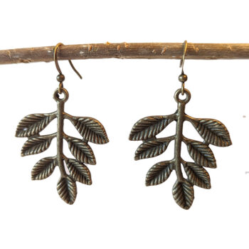 Antique Bronze Branch Leaf Leaves Earrings