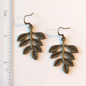 Antique Bronze Branch Leaf Leaves Earrings - Image 2