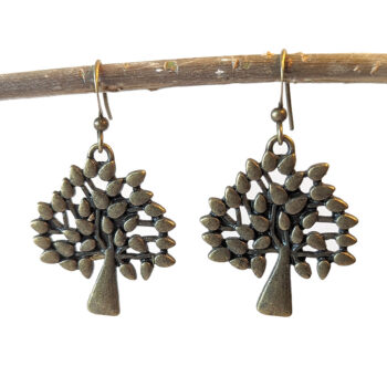 Antique Bronze Tree With Leaf Leaves Earrings