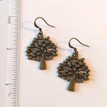 Antique Bronze Tree With Leaf Leaves Earrings - Image 2