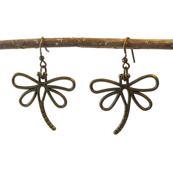 Antique Bronze Hollow Curved Tail Dragonfly Earrings