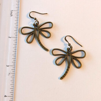 Antique Bronze Hollow Curved Tail Dragonfly Earrings - Image 2