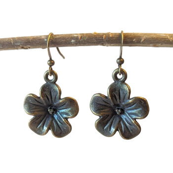 Antique Bronze Five Petal Flower Earrings