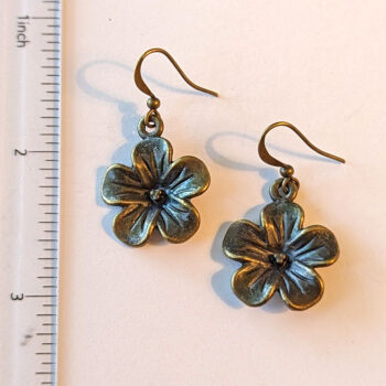 Antique Bronze Five Petal Flower Earrings - Image 2