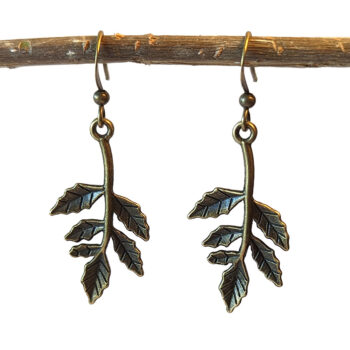 Branch With Leaves Leaf Antique Bronze Earrings