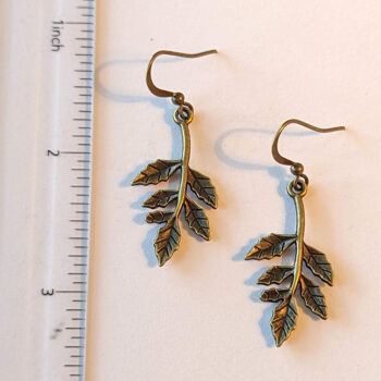 Branch With Leaves Leaf Antique Bronze Earrings - Image 2