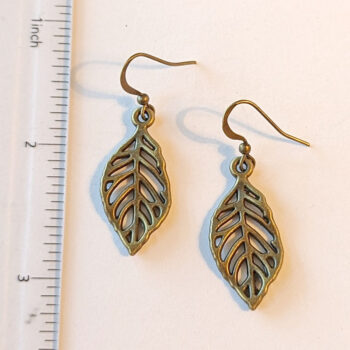 Hollow Crinkled Leaf Antique Bronze Earrings - Image 2