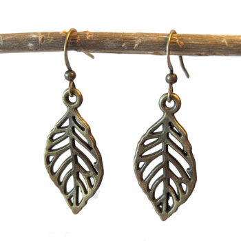 Hollow Crinkled Leaf Antique Bronze Earrings