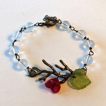 Antique Bronze Branch Leaf Flower Leaf Clear Beads Bracelet - Image 3