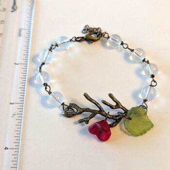 Antique Bronze Branch Leaf Flower Leaf Clear Beads Bracelet - Image 2