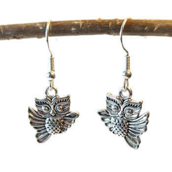 Antique Silver Cute Owl Earrings