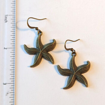 Antique Bronze Curved Starfish Vintage Style Earrings - Image 2