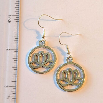 Silver Hollow Lotus Flower in Hoop Earrings - Image 2