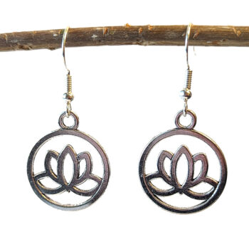 Silver Hollow Lotus Flower in Hoop Earrings