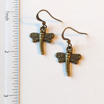 Antique Bronze Dainty Dragonfly Vintage Style Earrings - Image 4