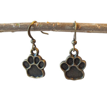 Dog Puppy Paw Prints Antique Bronze Earrings