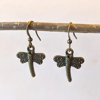 Antique Bronze Dainty Dragonfly Vintage Style Earrings - Image 5