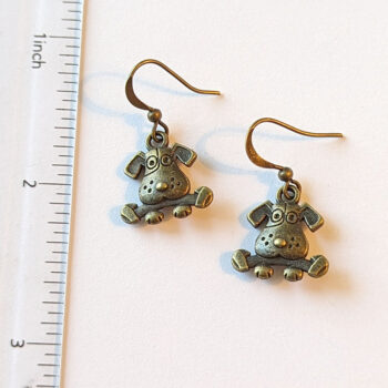 Cute Dog Puppy With Bone Antique Bronze Earrings - Image 2