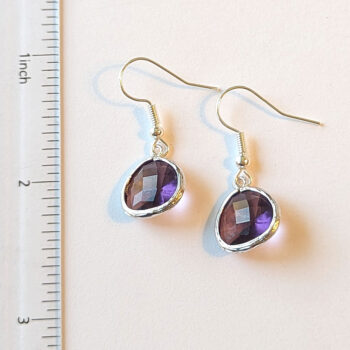 Silver Purple Irregular Teardrop Rhinestone Earrings - Image 2