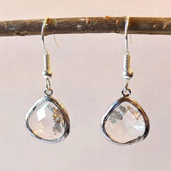 Silver Clear Irregular Teardrop Rhinestone Earrings