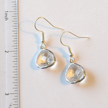 Silver Clear Irregular Teardrop Rhinestone Earrings - Image 2