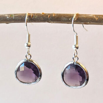 Silver Purple Irregular Teardrop Rhinestone Earrings