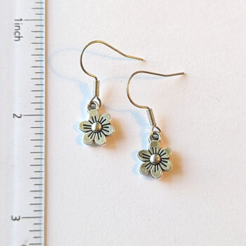 Antique Silver Dainty Flower Earrings - Image 2