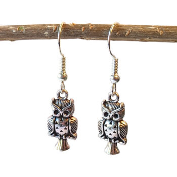 Antique Silver Small Owl Earrings