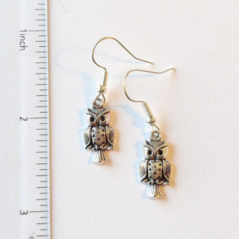 Antique Silver Small Owl Earrings - Image 2