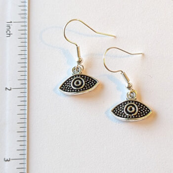 Small Curved Oval Egyptian Eye of Horus Silver Earrings - Image 2