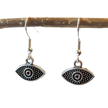 Small Curved Oval Egyptian Eye of Horus Silver Earrings