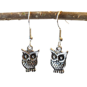 Small Owl Earrings Antique Silver